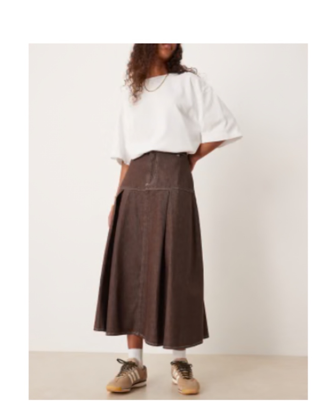 ASOS Brown Panel A-Line Midi Skirt